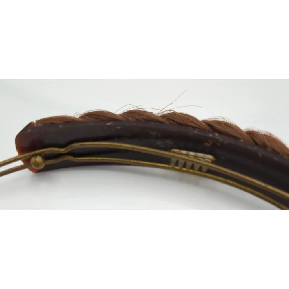 Vintage Metal & Celluloid Faux Hair Braid Barrette 3.5‎ in long Brunette Brown